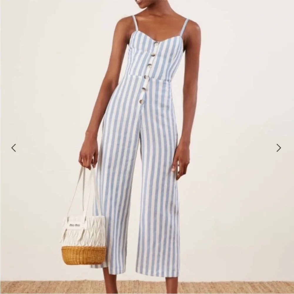 Reformation‎ Torta Striped Linen Jumpsuit Size 0